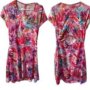 Reel Legends Open Back‎ Tropical Floral Print Short Sleeve Stretchy Dress Size M
